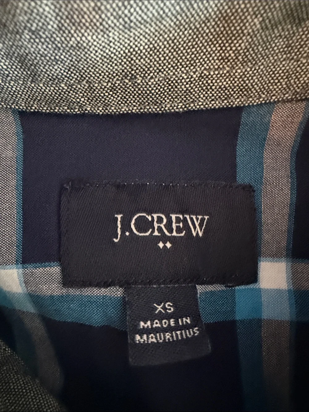 J. Crew Men's Navy and Light Blue Plaid Button-Down Shirt